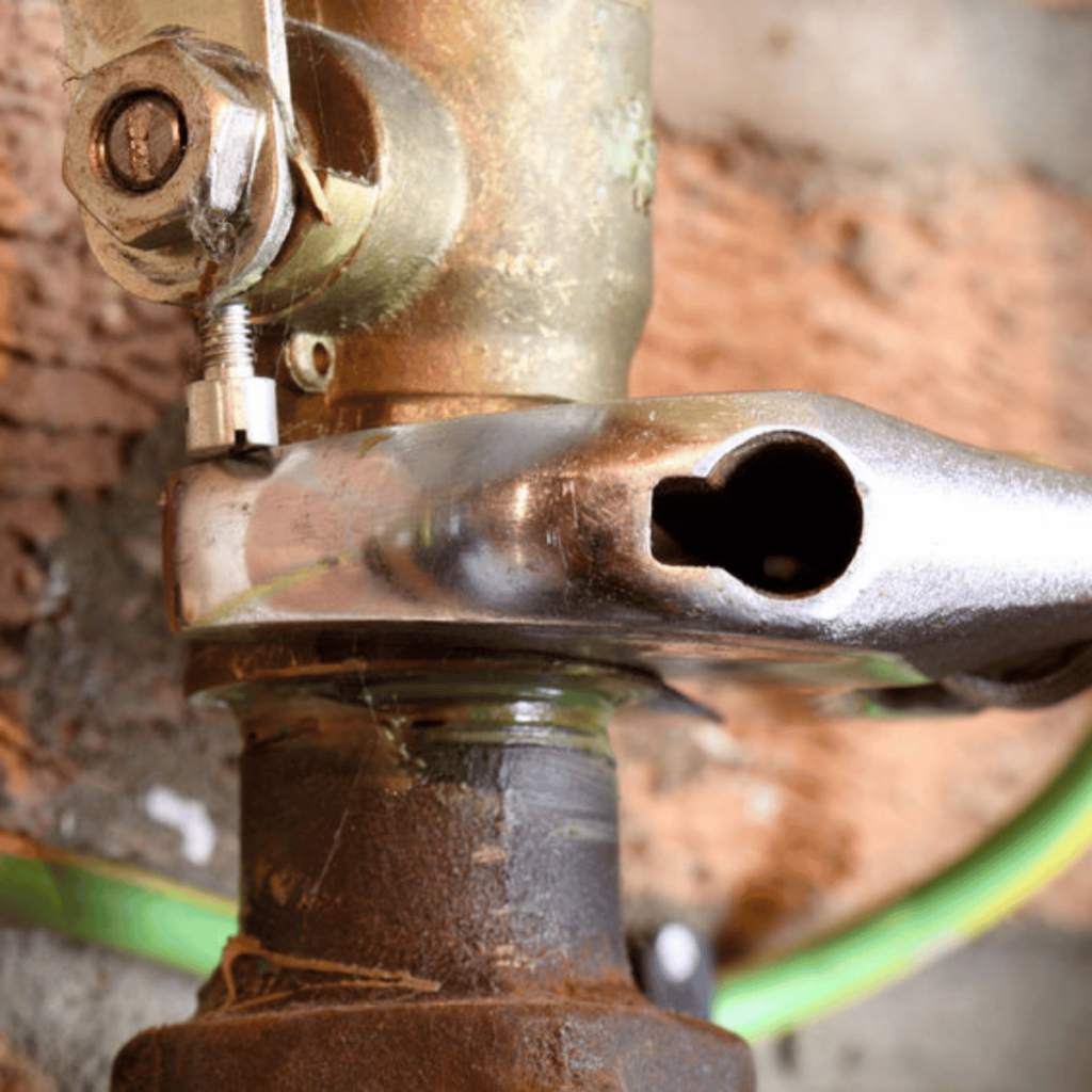 a plumber using a tool to tighten and repair a gas line
